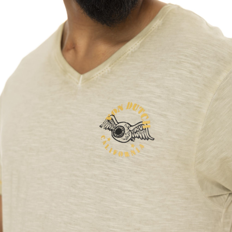 Tee Shirt Beige coupe Regular Col V effet Chiné HERO | Homme - Vondutch | Von Dutch