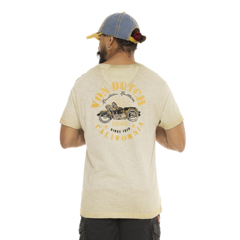Tee Shirt Beige coupe Regular Col V effet Chiné HERO | Homme - Vondutch | Von Dutch