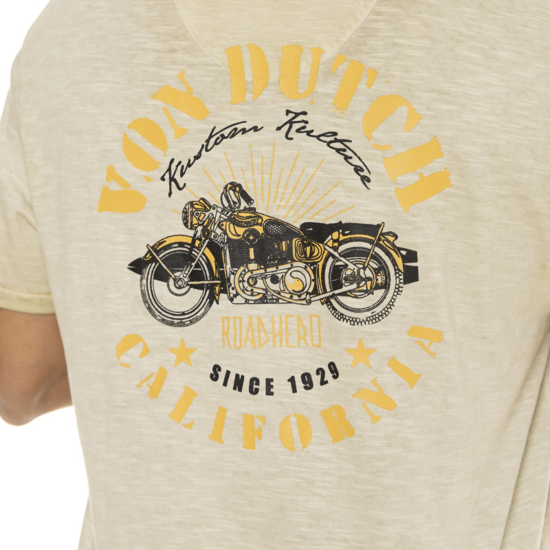 Tee Shirt Beige coupe Regular Col V effet Chiné HERO | Homme - Vondutch | Von Dutch