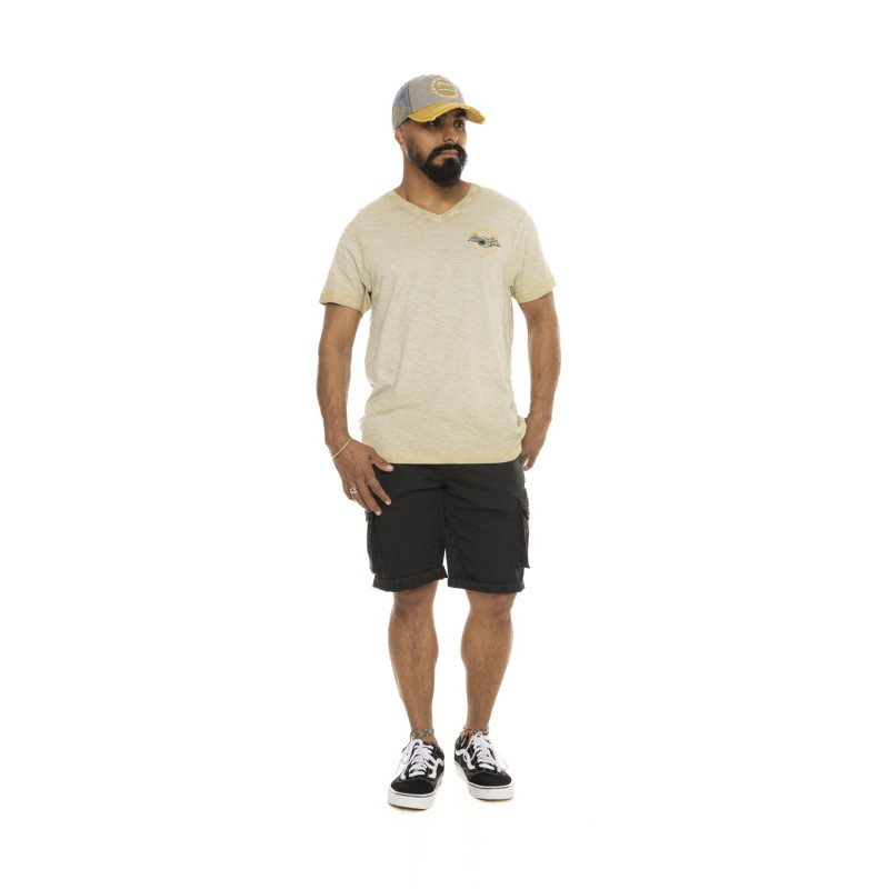 Tee Shirt Beige coupe Regular Col V effet Chiné HERO | Homme - Vondutch | Von Dutch