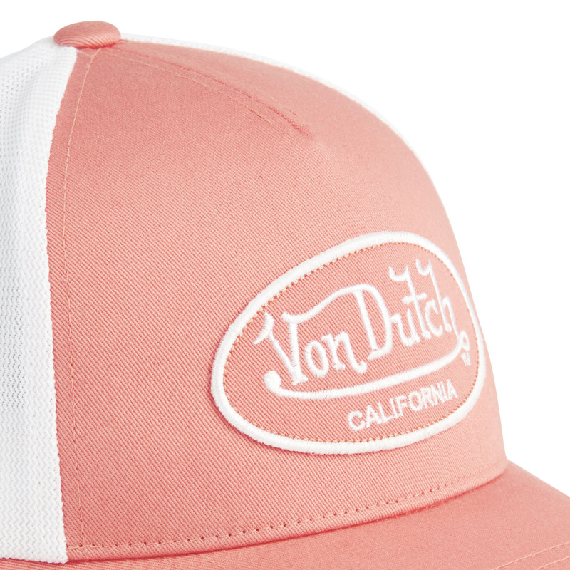 Casquette Vondutch Rose Poudré Filet Trucker Blanc Strapback / Boucle LOF | Von Dutch
