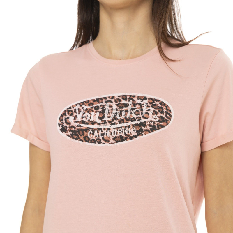 T-shirt à col rond manches courtes femme Logo Leopard