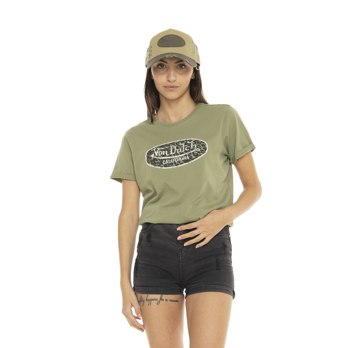 T-shirt à col rond manches courtes femme Logo Leopard