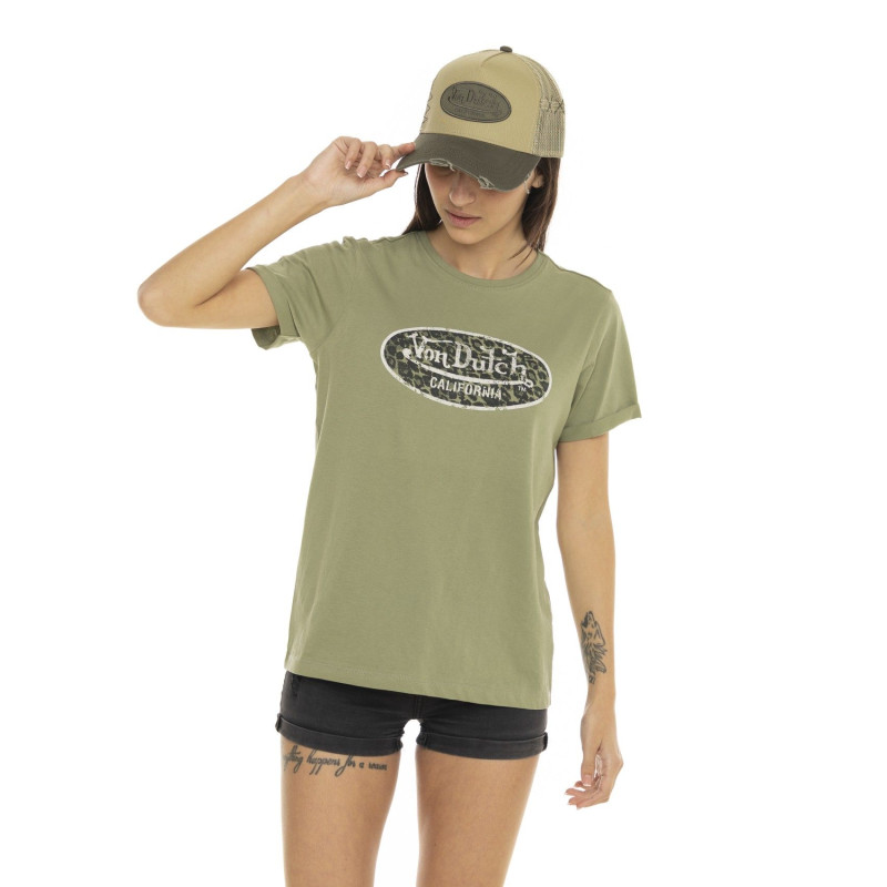 T-shirt à col rond manches courtes femme Logo Leopard