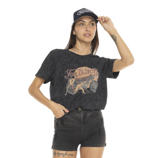 Image of Tee Shirt Noir coupe Regular Col rond effet Tie and Dye PINUP | Femme - Vondutch
