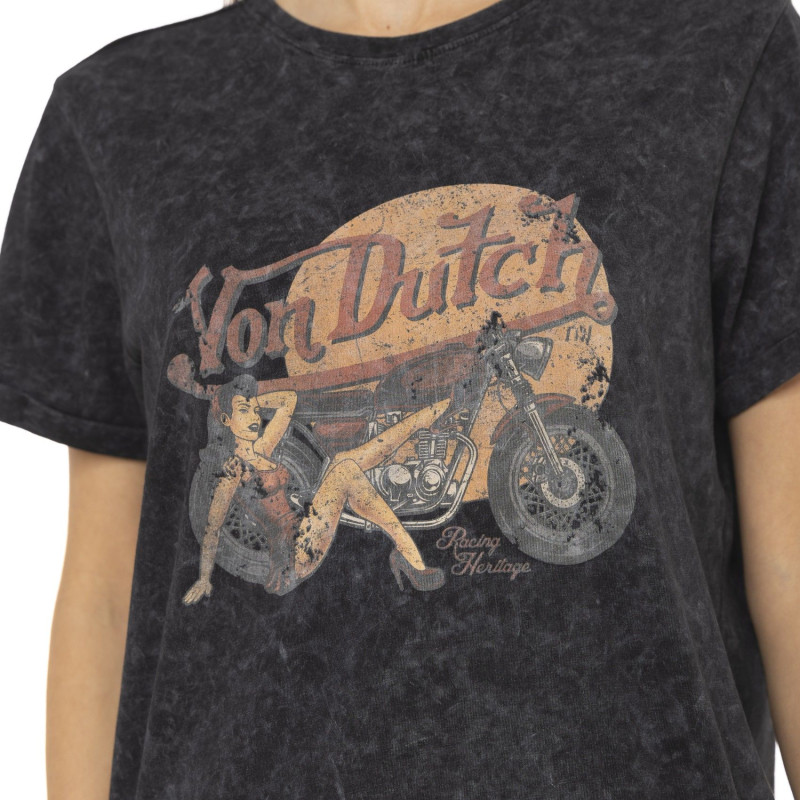 Tee Shirt Noir coupe Regular Col rond effet Tie and Dye PINUP | Femme - Vondutch
