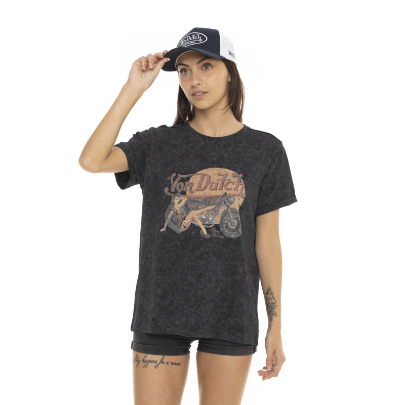 Tee Shirt Noir coupe Regular Col rond effet Tie and Dye PINUP | Femme - Vondutch | Von Dutch