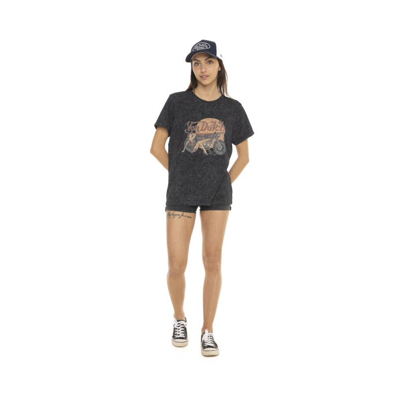 Tee Shirt Noir coupe Regular Col rond effet Tie and Dye PINUP | Femme - Vondutch | Von Dutch