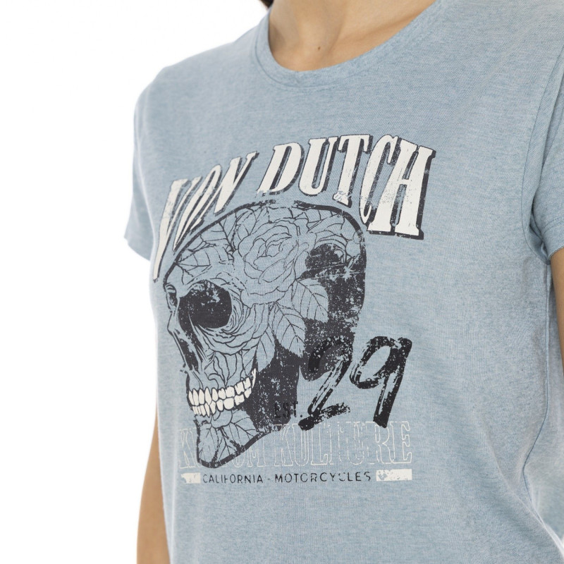 Tee Shirt Bleu coupe Regular Col rond effet Chiné SKULL | Femme - Vondutch | Von Dutch