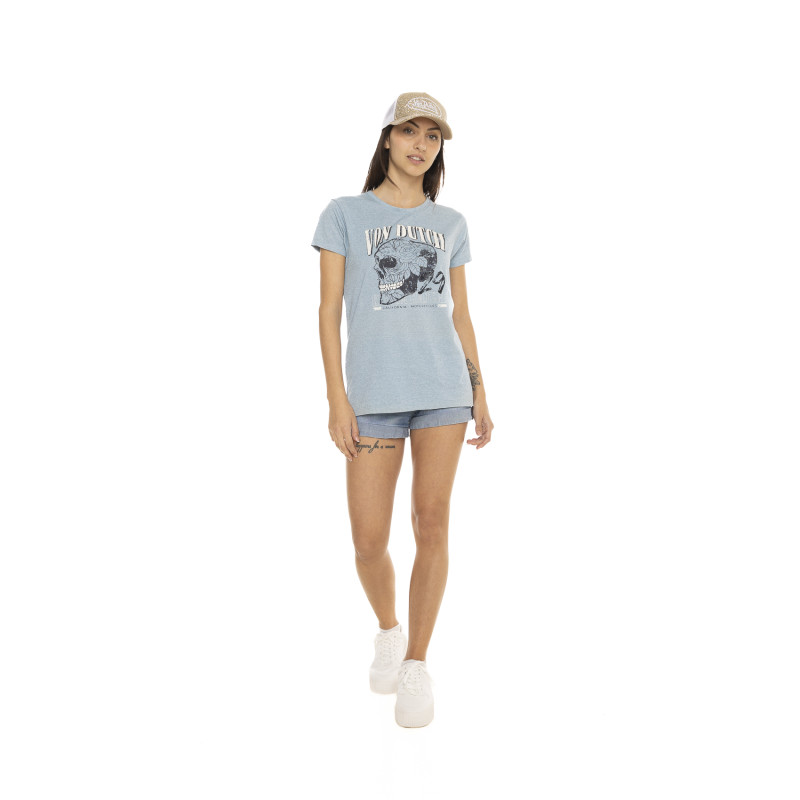 Tee Shirt Bleu coupe Regular Col rond effet Chiné SKULL | Femme - Vondutch | Von Dutch
