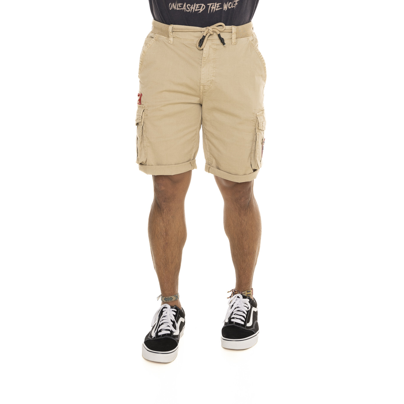 Bermuda homme avec ceinture élastiquée et patchs Piston