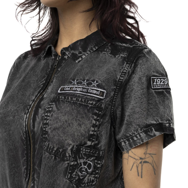 Combi short zippé à manches courtes femme avec patch Ltd Original | Von Dutch