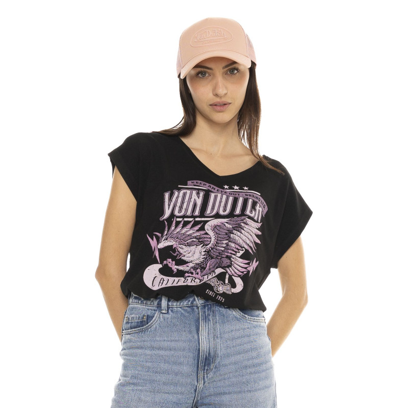 Tee Shirt Noir coupe Regular Col V EAGLE | Femme - Vondutch | Von Dutch