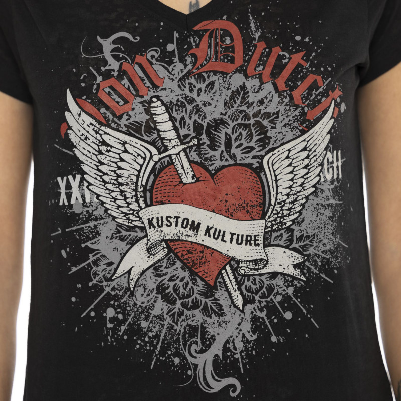 Tee Shirt Noir coupe Regular Col V SWORD | Femme - Vondutch