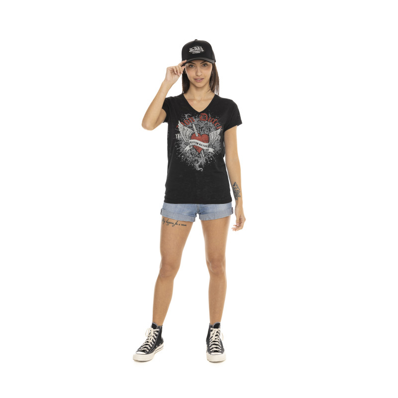 Tee Shirt Noir coupe Regular Col V SWORD | Femme - Vondutch | Von Dutch