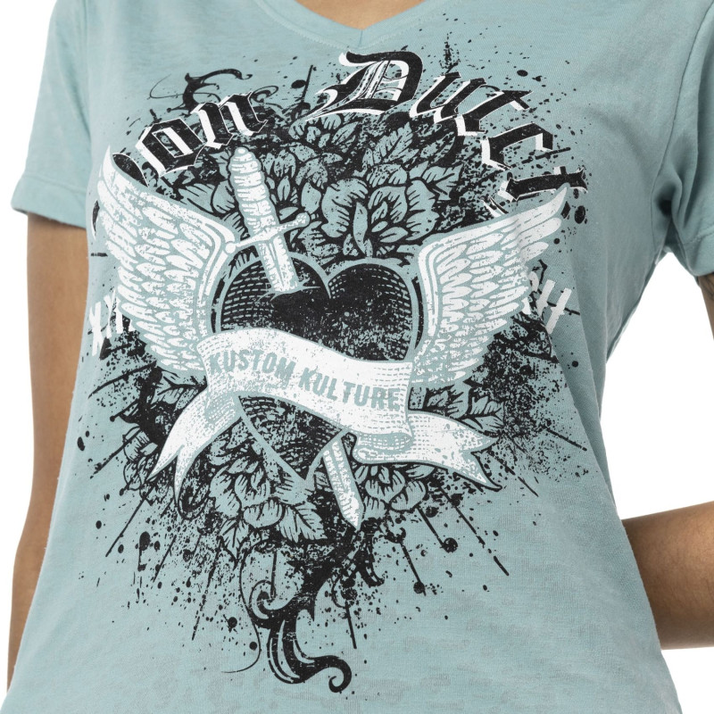 Tee Shirt Bleu coupe Regular Col V SWORD | Femme - Vondutch | Von Dutch