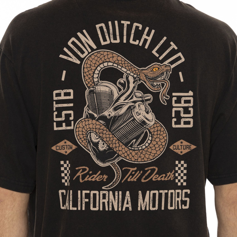 Tee Shirt Noir coupe Relaxed fit Col rond effet Flammé HEART | Homme - Vondutch | Von Dutch