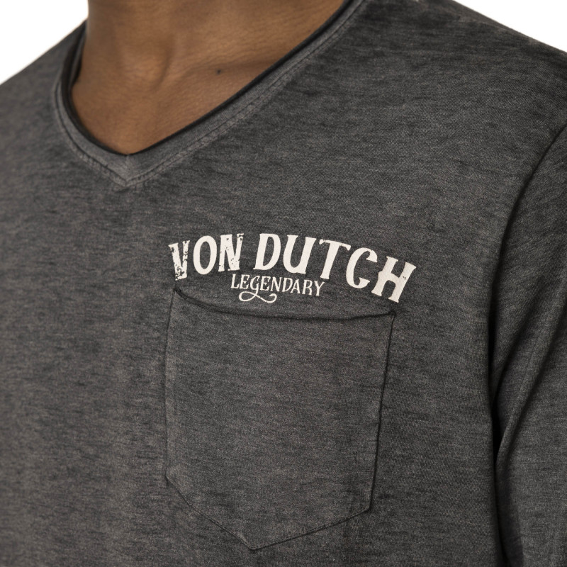 Tee Shirt Noir coupe Slim Col V Manches Longues effet Délavé, Flammé ROB | Homme - Vondutch | Von Dutch