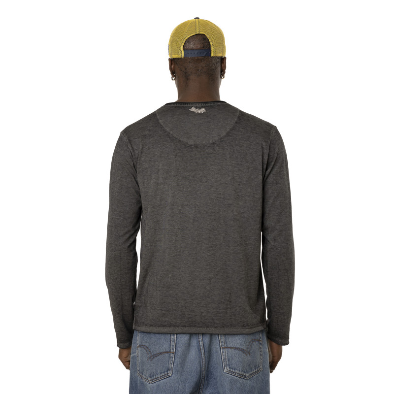 Tee Shirt Noir coupe Slim Col V Manches Longues effet Délavé, Flammé ROB | Homme - Vondutch | Von Dutch
