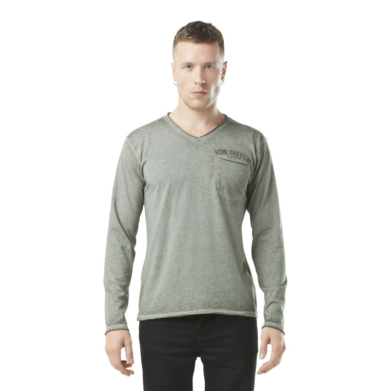 Tee Shirt Vert coupe Slim Col V Manches Longues effet Délavé, Flammé ROB | Homme - Vondutch | Von Dutch