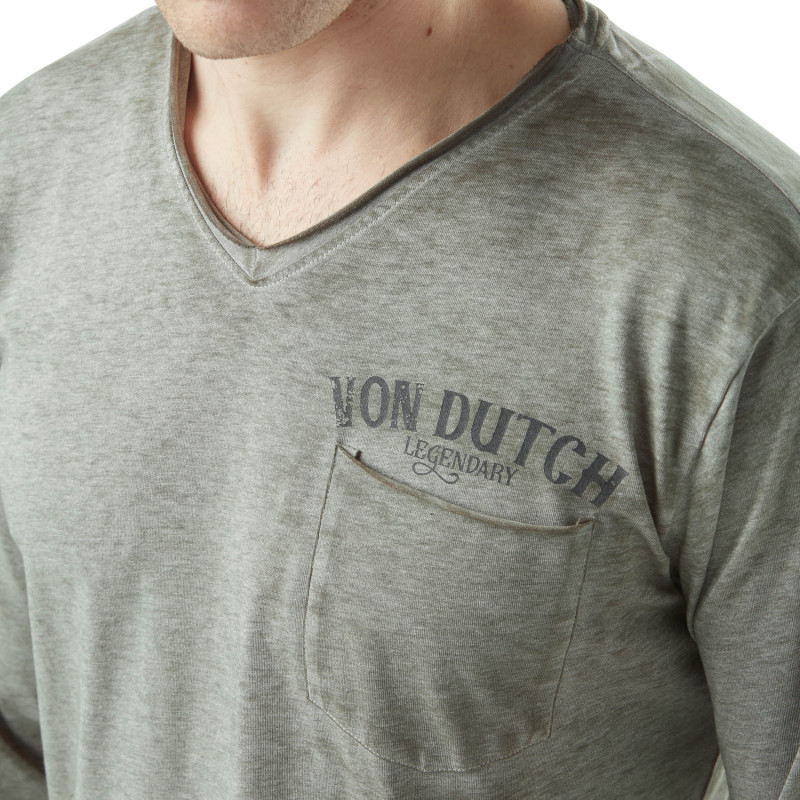 Tee Shirt Vert coupe Slim Col V Manches Longues effet Délavé, Flammé ROB | Homme - Vondutch | Von Dutch