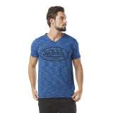 Tee Shirt Bleu coupe Regular Col V effet Strié RON | Homme - Vondutch