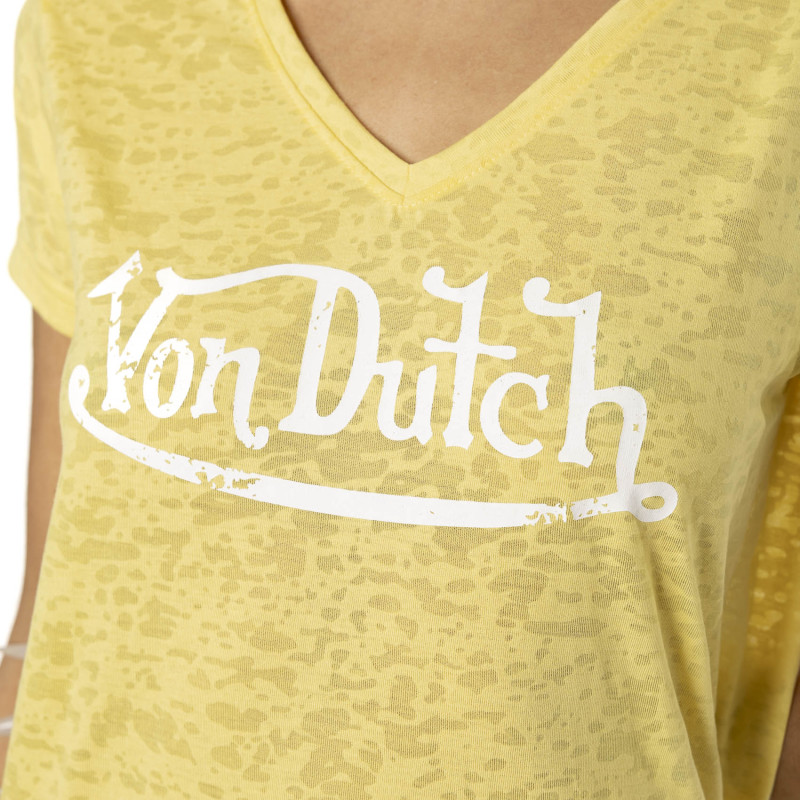Tee Shirt Jaune coupe Regular Col V effet Flammé CLASSIC | Femme - Vondutch