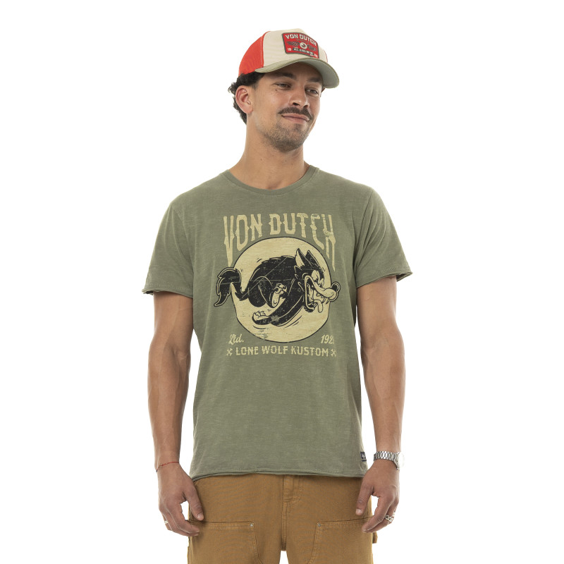 T-shirt homme col rond regular en coton effet usé print devant Lone