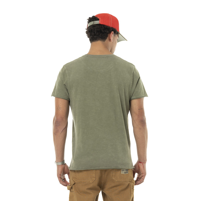 T-shirt homme col rond regular en coton effet usé print devant Lone