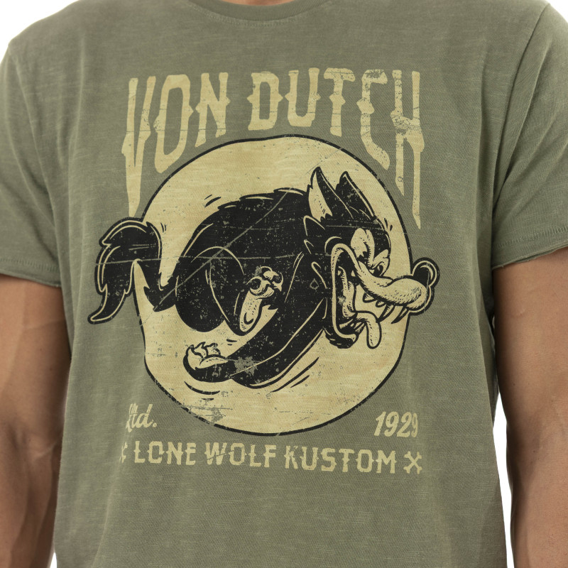 T-shirt homme col rond regular en coton effet usé print devant Lone