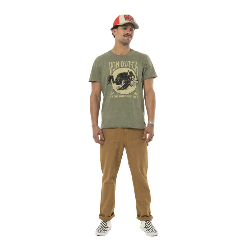 T-shirt homme col rond regular en coton effet usé print devant Lone