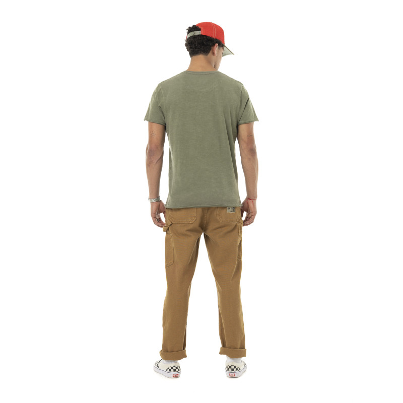 T-shirt homme col rond regular en coton effet usé print devant Lone