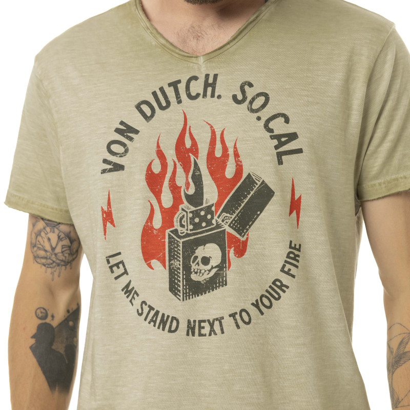 T-shirt homme col V en coton print devant Lighter