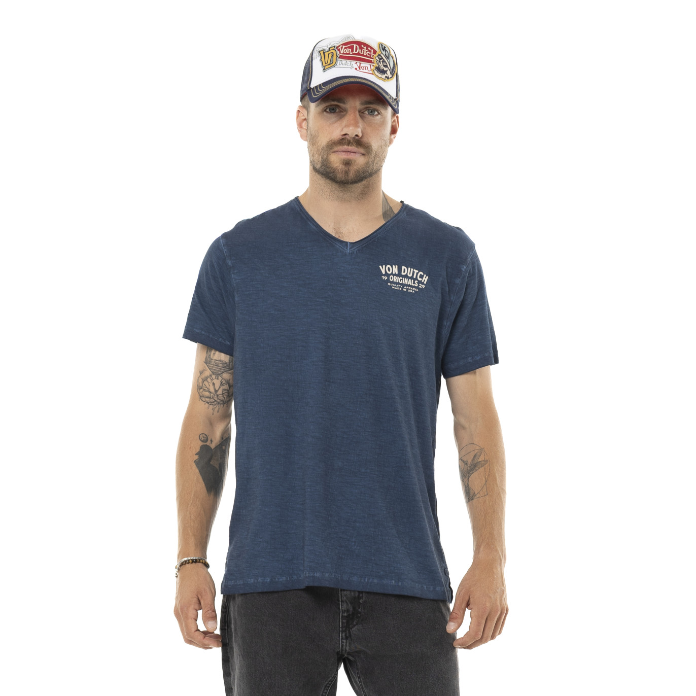 T-shirt homme col V en coton print devant et dos Wings