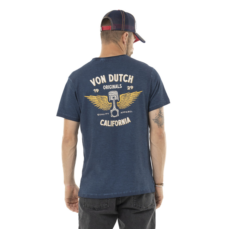 Tee Shirt Bleu coupe Régular Col V effet Délavé WINGS | Homme - Vondutch | Von Dutch