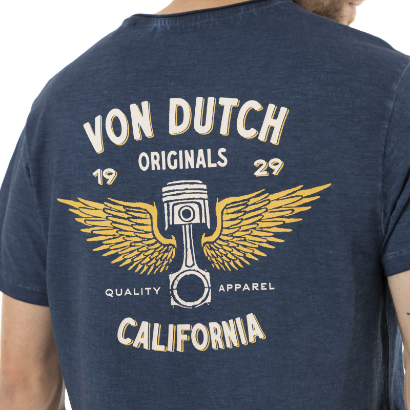Tee Shirt Bleu coupe Régular Col V effet Délavé WINGS | Homme - Vondutch | Von Dutch