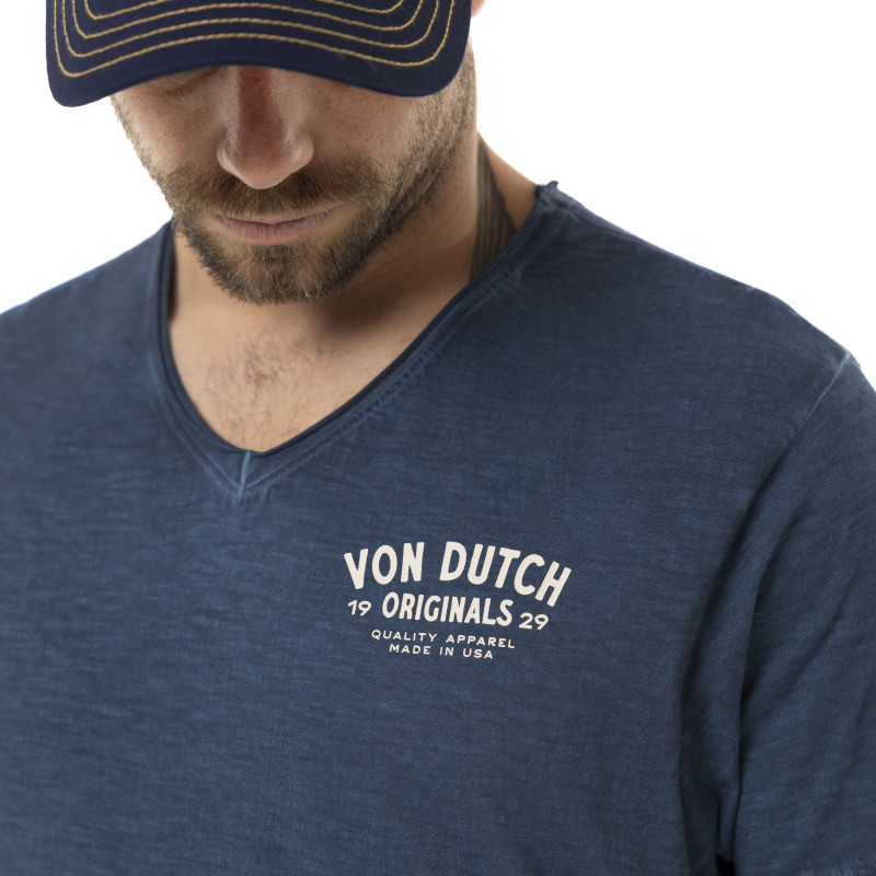 Tee Shirt Bleu coupe Régular Col V effet Délavé WINGS | Homme - Vondutch | Von Dutch