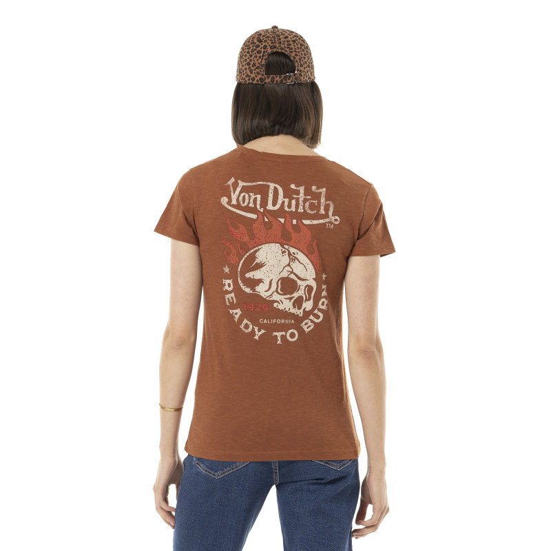 Tee Shirt Marron coupe Régular Col V effet Flammé BURN | Femme - Vondutch