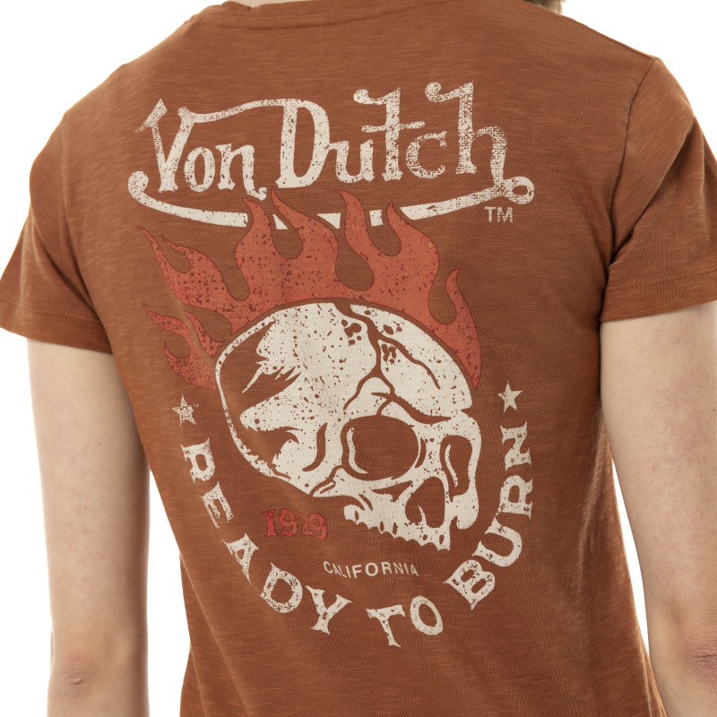 Tee Shirt Marron coupe Régular Col V effet Flammé BURN | Femme - Vondutch | Von Dutch