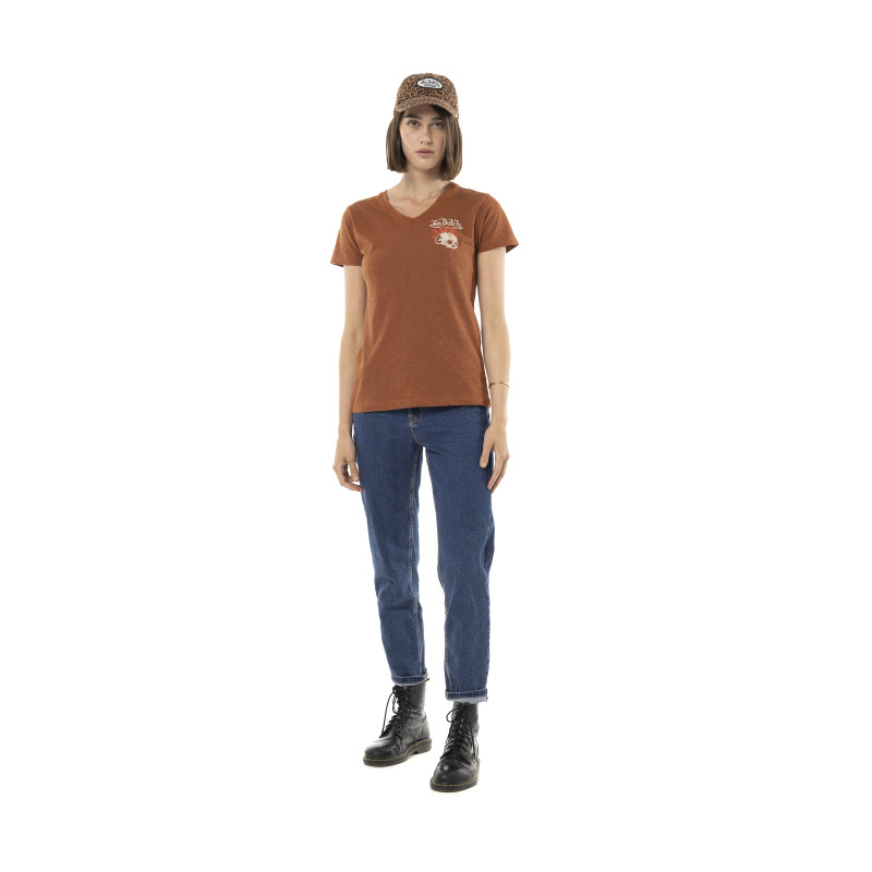 Tee Shirt Marron coupe Régular Col V effet Flammé BURN | Femme - Vondutch | Von Dutch