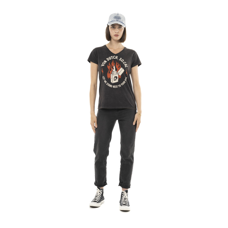 Tee Shirt Gris coupe Régular Col V FIRE | Femme - Vondutch | Von Dutch
