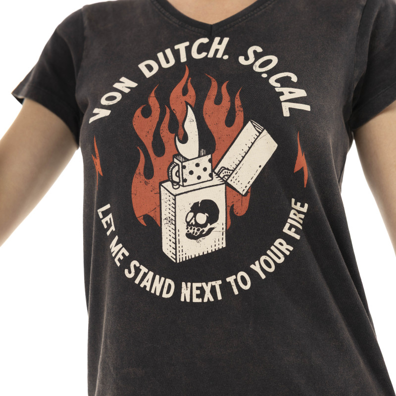 Tee Shirt Gris coupe Régular Col V FIRE | Femme - Vondutch | Von Dutch