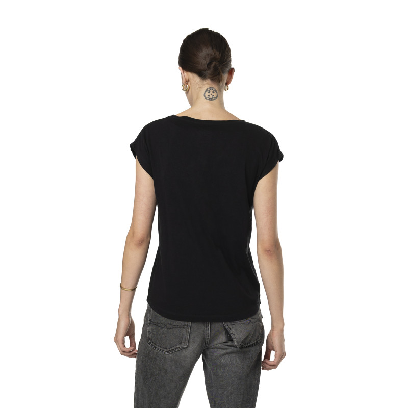 T-shirt femme uni col V avec print devant Pilote