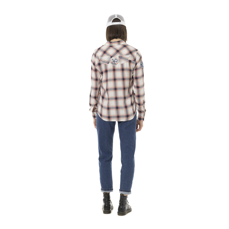 Chemise femme à carreaux tissés avec patch et broderies Stud