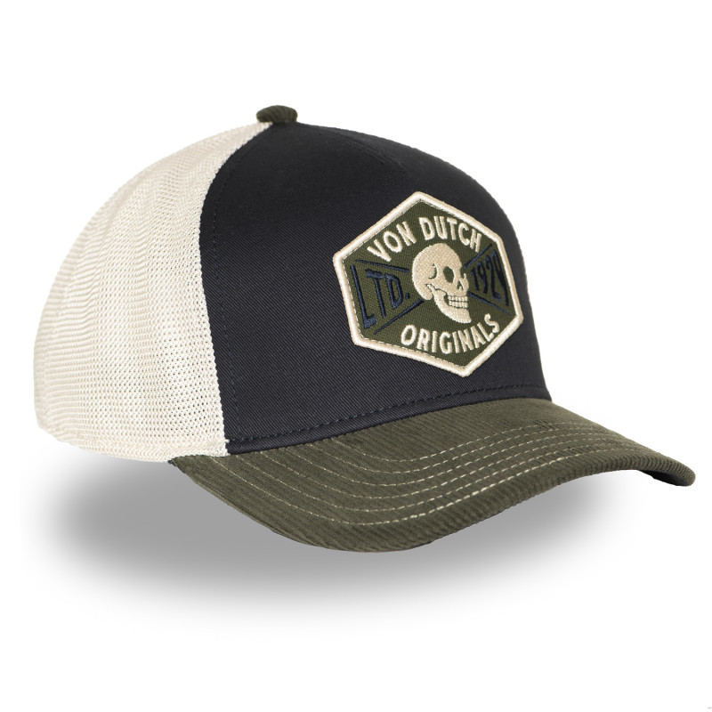 Casquette trucker semi curve visiere en velours avec badge