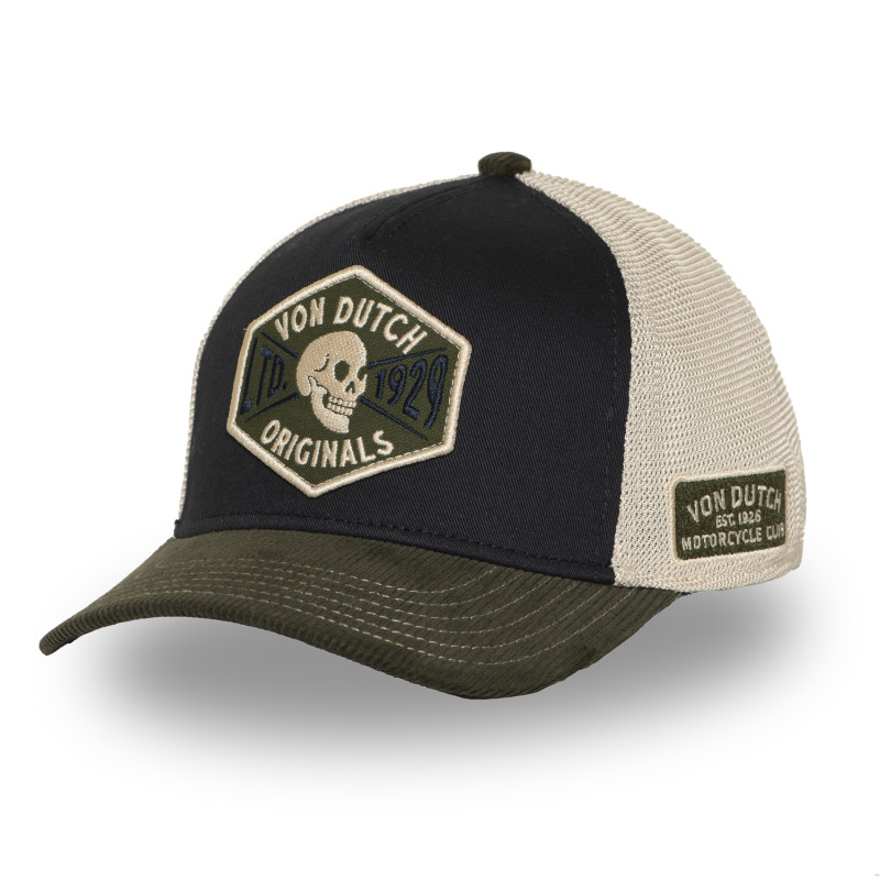 Casquette trucker semi curve visiere en velours avec badge