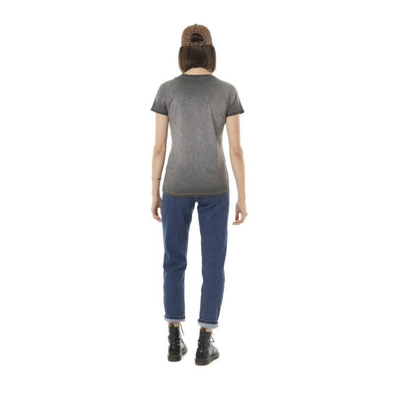 T-shirt femme uni flammé à col rond et print devant Fast
