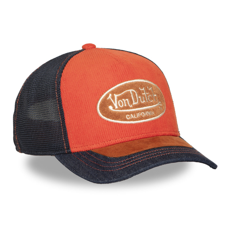 Casquette Vondutch Orange Trucker Snapback en Suedine SHIELD | Von Dutch