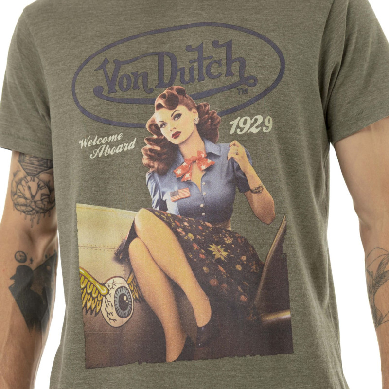 T-shirt homme col rond en jersey chiné regular print devant Up