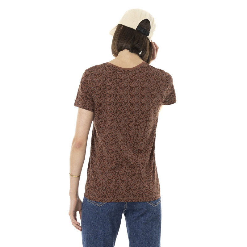 T-shirt femme col rond allover et print devant Leopard
